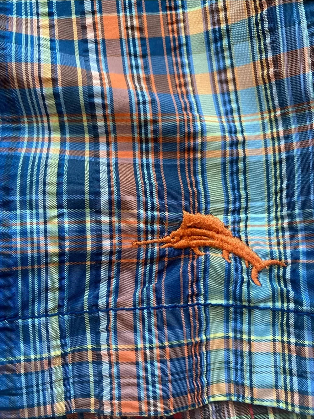 Tommy Bahama Mens XL Swim Trunks Plaid Blue Orange Mesh Lined Beach Shorts - Picture 9 of 16